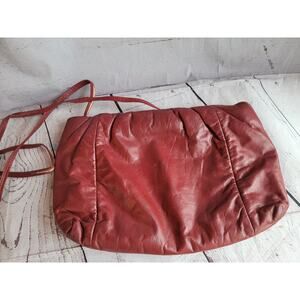 Vintage Bill DORF Leather Red Small Handbag Shoulder Purse Clutch Hinged Opening